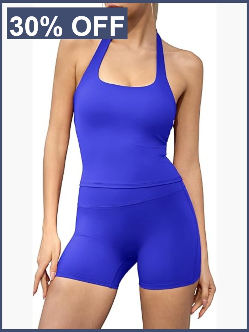 Women's 2 Piece Halter Neck Backless Tank Top with High Waisted Shorts